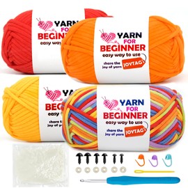 4 Pack Rainbow Beginner Crochet Yarn for Crocheting and Knitting Multicolor Cotton Crochet Yarn for Beginners with Easy-to-See Stitches Cotton-Nylon Blend Easy Yarn for Beginners(Rainbow 02)