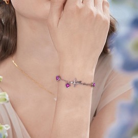 Shysnow 3 July Ruby Birthstones Bracelet for Women 925 Sterling Silver Cross Faith Adjustable Chain Bracelets with Heart Zirconias Christmas Birthday Birth Stones Jewelry for Mom