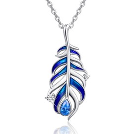 PCTJYFU Feather Necklace 925 Sterling Silver Blue Feather Pendant Native American Jewelry for Women Lady