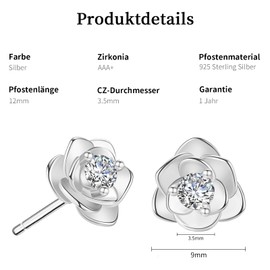 Silver/18k Gold/Rose Gold Rose Earrings with AAA Zirconia for Women Flower Stud Earrings, Cubic Zirconia White Gold Sterling Silver