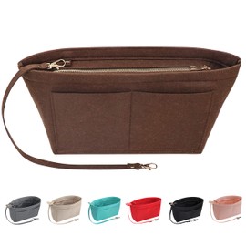 Soyizom Felt Handbag Organiser Purse Organiser Felt Insert Bag Organiser Multi Pockets Shopping Bag in Bag for Women (Medium, Coffee)