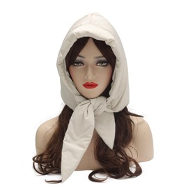 ZLYC Women Winter Down Hat Windproof Hooded Scarf Soft Warm Balaclava Skull Cap Beanie Hat (Solid Cream White)