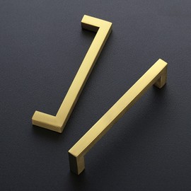 Ravinte 20 Pack 6-1/4 Inch Square Cabinet Handles Brushed Brass Kitchen Pulls for Cabinets Stainless Steel Kitchen Hardware Cabinet Pulls 6-1/4" Hole Center