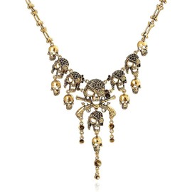 Multilevel Pirate Skull Tassel Charm Necklace and Fashion Jewelry Skull Bracelet. Lady Horror Necklace for Women (Gookin)