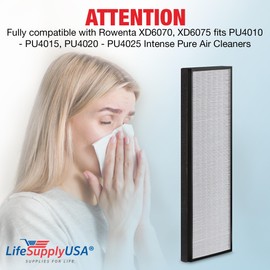 XD6065 True HEPA Filter Replacement Compatible with Rowenta XD6070, Fits PU4010–PU4015 and PU4020–PU4025 Intense Pure Air Purifiers by LifeSupplyUSA