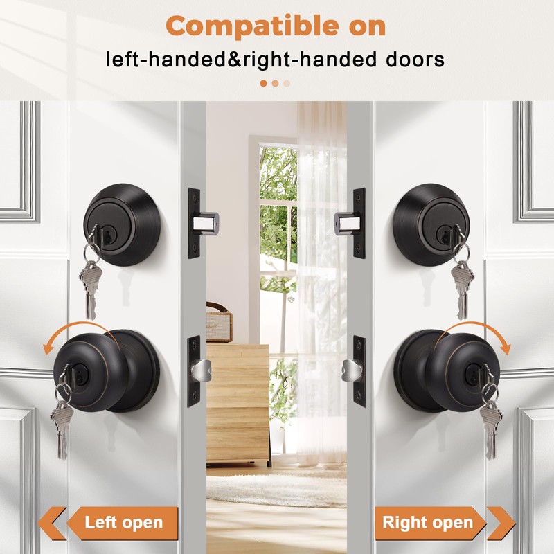 Probrico Front Door Entry Handles Lockset and Single Cylinder Deadbolt