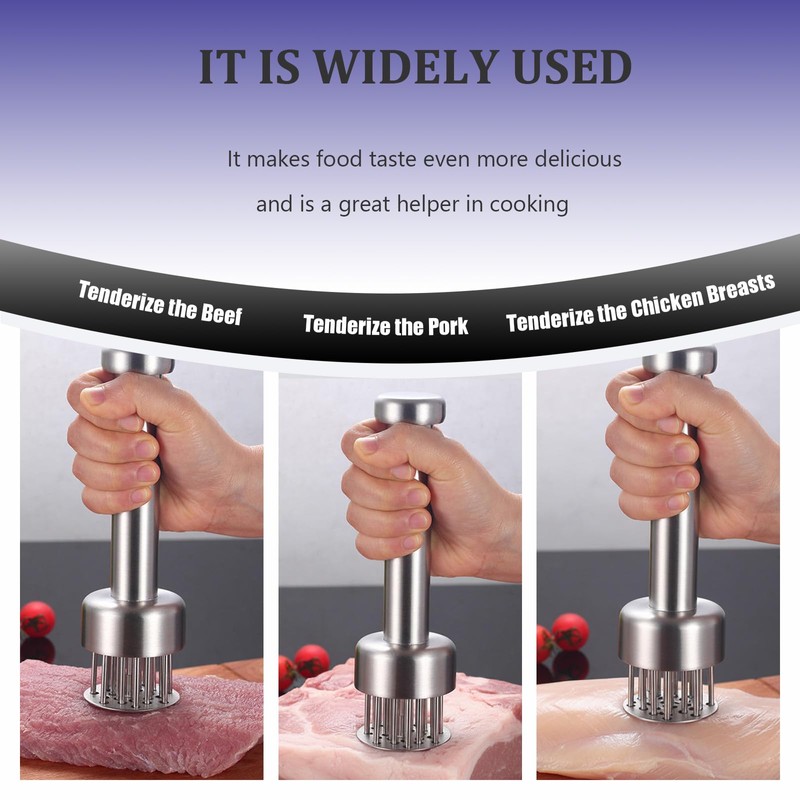 Stainless Steel Meat Tenderizer with Needle Blades, Dishwasher Safe Kitchen