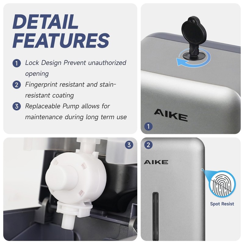 AIKE Wall Mount Liquid Soap Dispenser for Commercial Bathroom 27oz