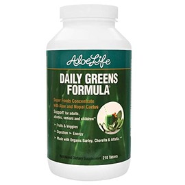 Aloe Life - Daily Greens Tablets, Certified Organic Health Supplement, Antioxidants, 21 Fruits, Veggies, & Herbs Including Aloe & Nopal Cactus, Low-Calorie, Keto-Friendly, Gluten-Free (210 Tablets)