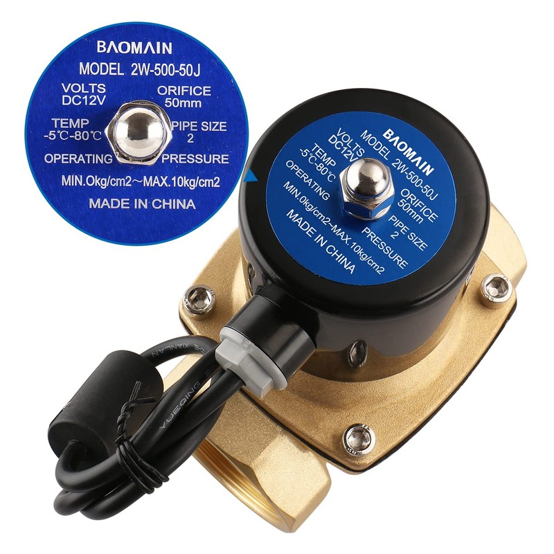 Baomain 2 inch DC 12V Brass Electric Solenoid Valve Water