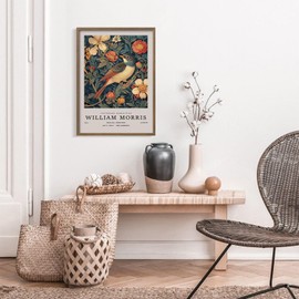 RJETZMU Birds Mural Print Wood Frame Wrap Poster William Morris Style Vintage Floral Artwork Nature Picture Gallery Wall Decor For Home And Office 16x24 Inch