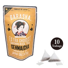 GARASHA Genmaicha Tea Bags, Japanese green tea with roasted rice, No Sugar, Made in Japan, 10 Count(Pack of 1)