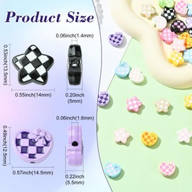 LiQunSweet - 36 piezas de 18 estilos con patrón de tartán para hornear, perlas de aleación de corazón, estrella, espaciadoras celestiales, abalorio sueltas para bricolaje, joyas, collares