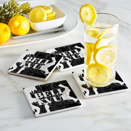 Minimalistic B&W Washington Bellevue Map, Joyride Home Decor, 4 Ceramic Coasters, 4-inch Square Drink Coasters, Set of 4, Non-Slip Cork Back, Protects Surfaces, Express Your Style.