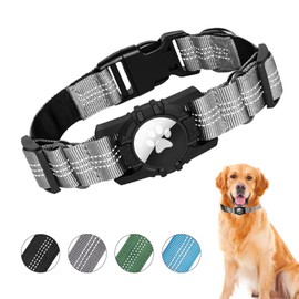 Ledeak Airtag Hundehalsband, Verstellbares Airtag Halsband Hund, Reflektierendes Taktisches Hundehalsband, Hundehalsband mit AirTag Halterungsgehäuse für Große Mittelgroße Kleine Hunde (Grau, M)