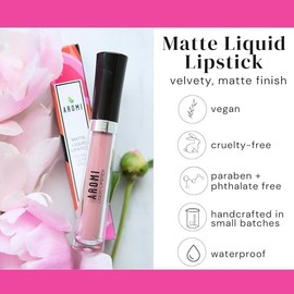 Aromi Pink Nude Matte Liquid Lipstick, Blush Beige Lip Color, Long-lasting Lipstick, Vegan, Cruelty-free, All Day Wear, Handmade (Toasted Almond)