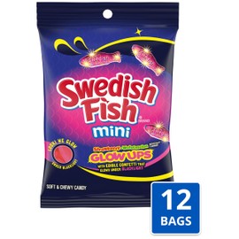 SWEDISH FISH Mini Glow Ups Strawberry-Watermelon Soft & Chewy Candy, Bulk Candy, 12-6.7 oz Bags