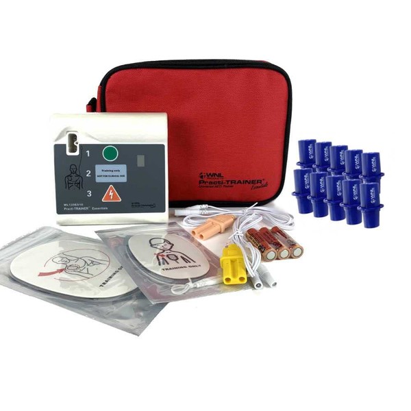 WNL Products WL120ES10-ABUNDLE for Training use only AED Defribrillator Practi-Trainer Essentials Base with 10 Pack Practi-Valve Disposable CPR Training Valve Combo Kit