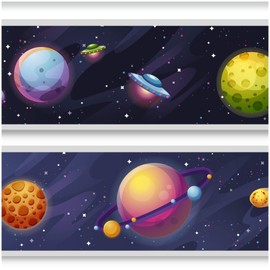 Bordüre 15cm x 200cm für Kinderzimmer Babyzimmer Dekor Aufkleber Wandbordüre selbstklebend Wandtattoo für Kinder Mädchen Junge Y033 (Galaxie)