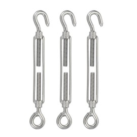 PATIKIL M10 Hook & Eye Turnbuckle, 3 Pcs Stainless Steel 304 Adjustable Wire Rope Tension Cable Railing Tensioner for Tightening up Metal Cable Wire Hardware Kit