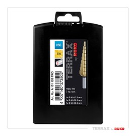 Ruko Terrax by Straight Fluted 3 Piece Step Drill Bit Set HSS-TiN in Sizes 0, 1, 2, 9 in a Stable, Practical Plastic Case A101 126TRO – Pack of 1