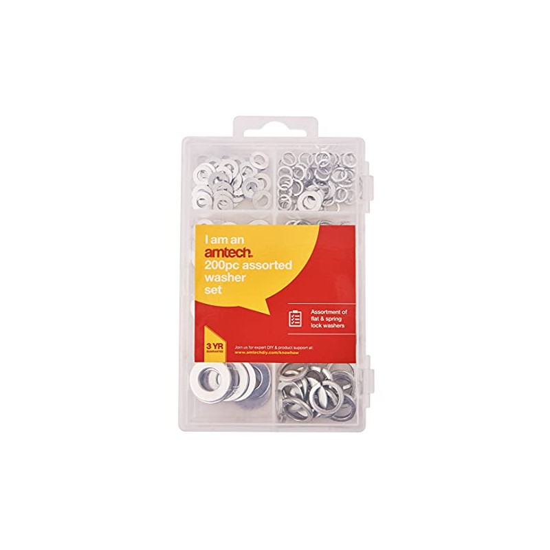 Amtech S5850 Assorted Washers, 200 Pieces Include Flat Washers and
