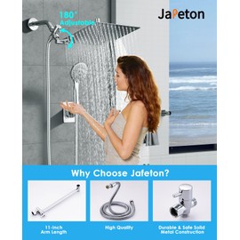 Jafeton High Pressure Rainfall Shower Head with Handheld Spray Combo – 5 Spray Modes, 10" Rain Shower, Anti-Clog Nozzles, Rust-Resistant Chrome Plating & Brass, Flexible Extension Arm