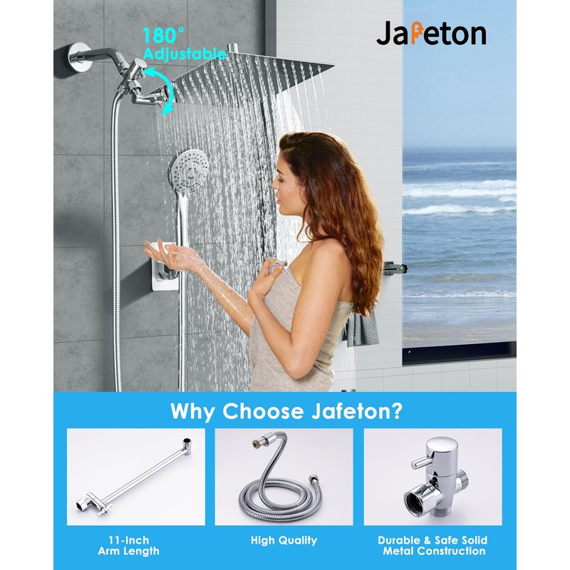 Jafeton High Pressure Rainfall Shower Head with Handheld Spray Combo