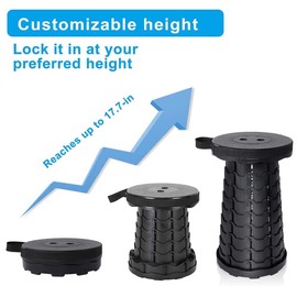 Telescoping Camping Stool, Collapsible Portable Stool, Adjustable Foldable Stool for Camping Gym Rave Party Parks Fishing Hiking BBQ Gardening Max Load 400 LBs (Black)