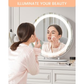 GAOMON Vanity Mirror with Lights, 19 inch Makeup Mirror with Lights, Smart Touch Control 3 Colors Dimmable Vanity Mirror, 360°Rotation Round Vanity Mirror for Bedroom, Bathroom, White