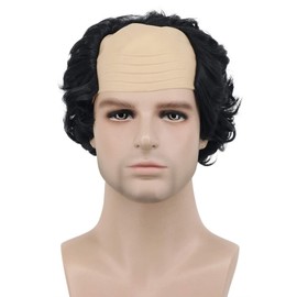 Karlery Short Curly Fits Old Man Bald Cap Black Wig Mad Scientist
