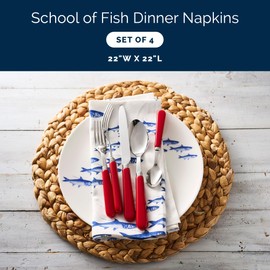 School of Fish Dinner Napkins Set of 4 | 100% Cotton Cloth Set for Entertaining or Everyday Table | Perfect for Wedding, Birthday, Christmas Blue and White, 22 Inch Square