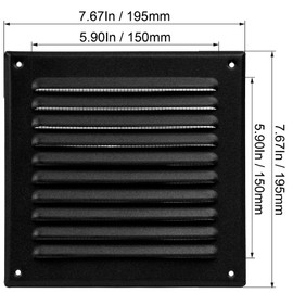 ECOPRO VENT Black Metal 6''x6'' Inch Square Ventilation Grille Inside/Outside use (Grille: 6''x6'' / Cover Area: 7.7''x7.7'') Air Vent Louver Available 9 Sizes / 2 Types / 3 Colors.