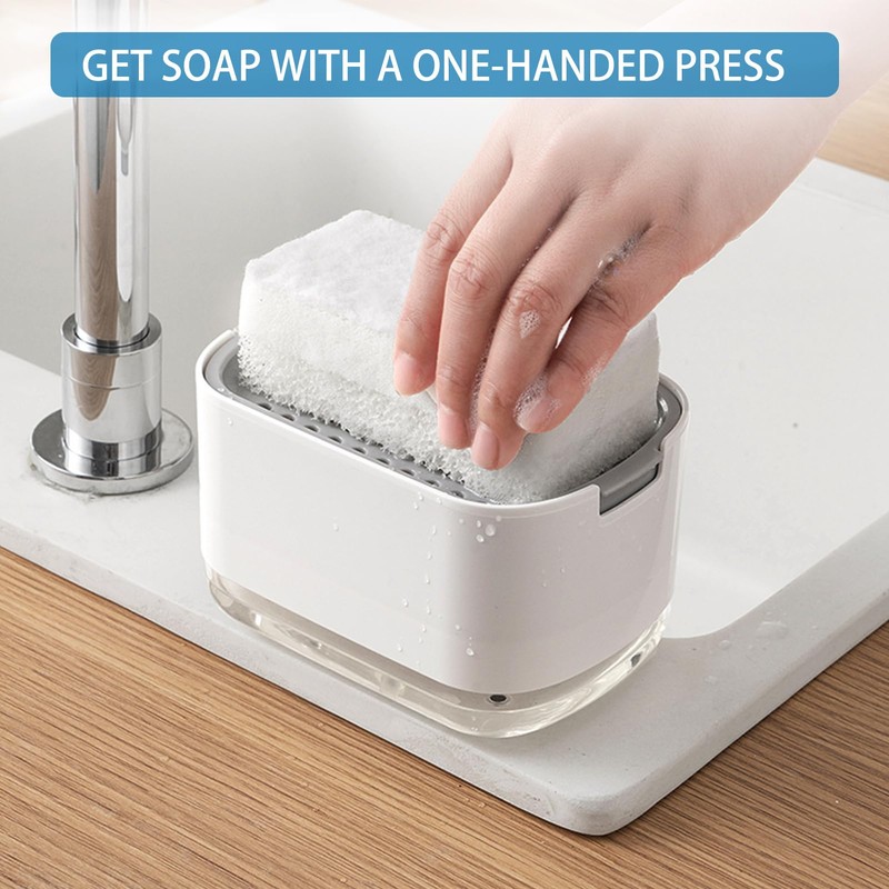 RUFCRIL Soap Pump Dispenser and Sponge Holder with Sponge, 10