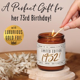 73rd Birthday Gifts for Women - 'Limited Edition 1952' Soy Candle, w/Champagne on Ice I 73 Birthday Gifts for Women I 73rd Birthday Gift for Her Ideas I 9oz Reusable Jar, 50Hr Burn, Made in USA