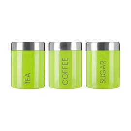Premier Housewares Liberty Tea Coffee and Sugar Canisters-Set of 3-Lime Green, Stainless Steel, H13 x W10 x D10cm