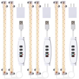 LED Grow Light Strips, Full Spectrum 3500K Plant Growing Lights for Indoor Plants, Plant Lamp for Hydroponics Succulent with 3/9/12H Timer, 10 Dimmable Levels, 3 Head 13 Inches (2 Strip 3 Pack)