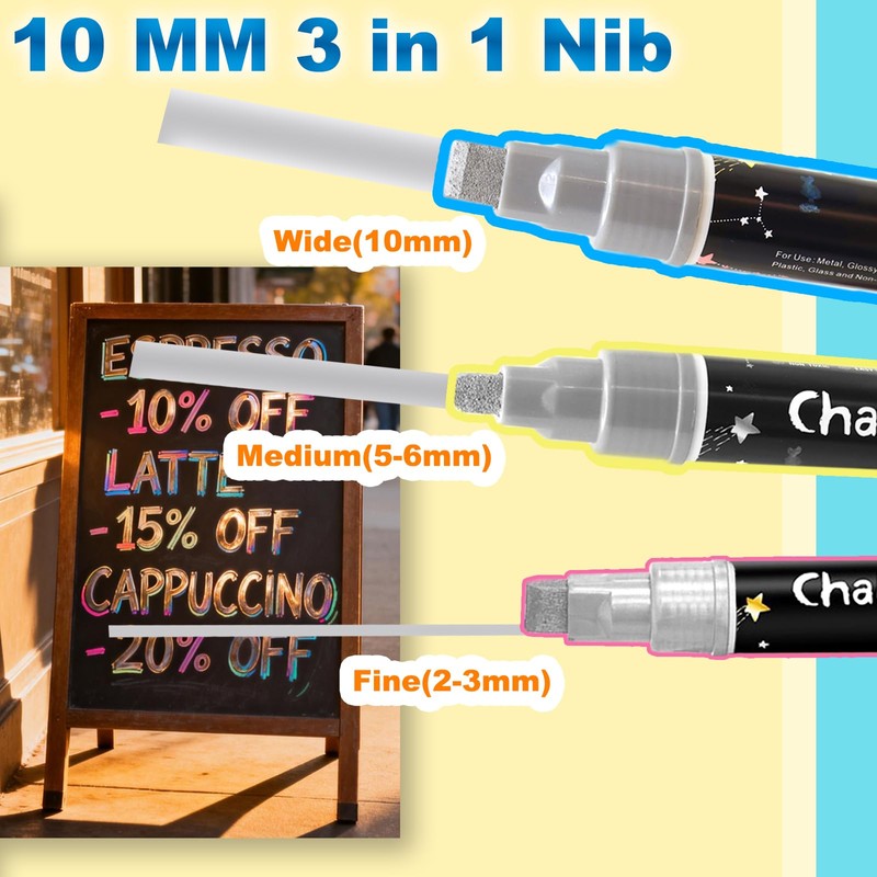 Hapickid 8 Metallic Colors Chalk Markers, 10mm Erasable Jumbo Chalk