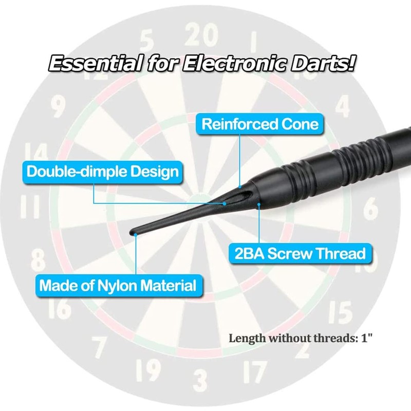 Pack of 50 Dart Tips, 2BA Black Soft Dart Tips,