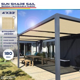 Windscreen4less 4' x 33' Sun Shade Sail Straight Edge Sun Shade Canopy Cover Outdoor with Grommets D-Ring UV Block for Pergola Backyard Patio (Sand)