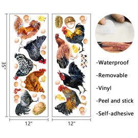 Mfault Farm Chicken Roosters Wall Decals Stickers, Farmhouse Dutch Bantam Rooster Cornish Hen Decorations Bedroom Art, Chicks Eggs Home Dining Room Kitchen Decor