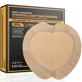 EVERLIT Sacrum Silicone Foam Dressing | Highly-Absorbent Waterproof Sacral Bandage Pad for Bed Sore Pressure Ulcer Wound Care | Sterile Adhesive Dressing for Chronic Wounds (7" x 7" | 10 Pack)