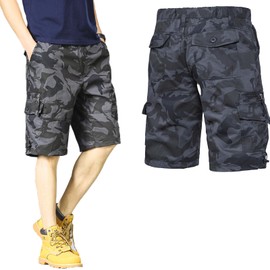 Mens Cargo Shorts Elastic Waist Relaxed Hiking Shorts Men 1/2 Casual Cotton Shorts Big and Tall Work Shorts for Men(Black Camouflage,40)