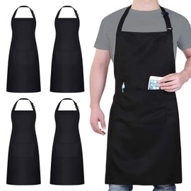 4 Packs Chef Apron, Black Waterproof Apron, Adjustable Aprons with 2 Pockets for Men Women, Professional Aprons for Kitchen Cooking Gardening Painting Baking Restaurant (Black)