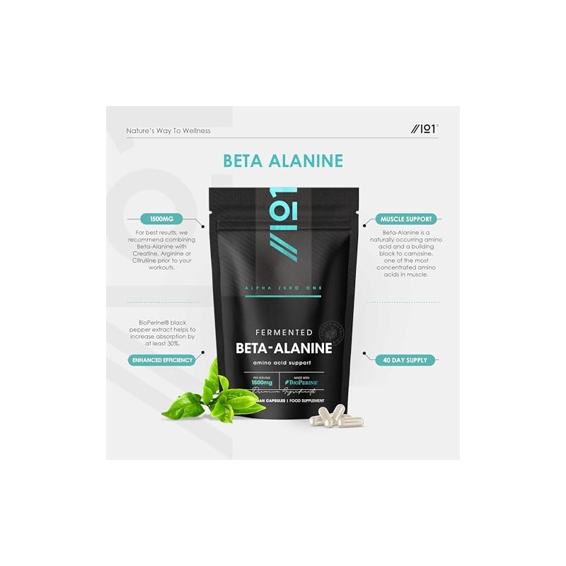 Fermented Beta-Alanine 1500mg – 120 Vegan Capsules – with BioPerine®