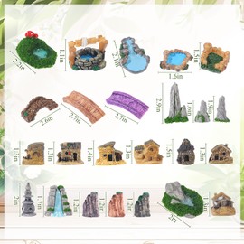 Canlierr 58 Pieces Miniature Garden Set, Fairy House Diorama Accessories Mini Figurines Micro Landscape Ornaments Mixed Model Trees for DIY Garden Decor Succulent Dollhouse Craft (Bridge)