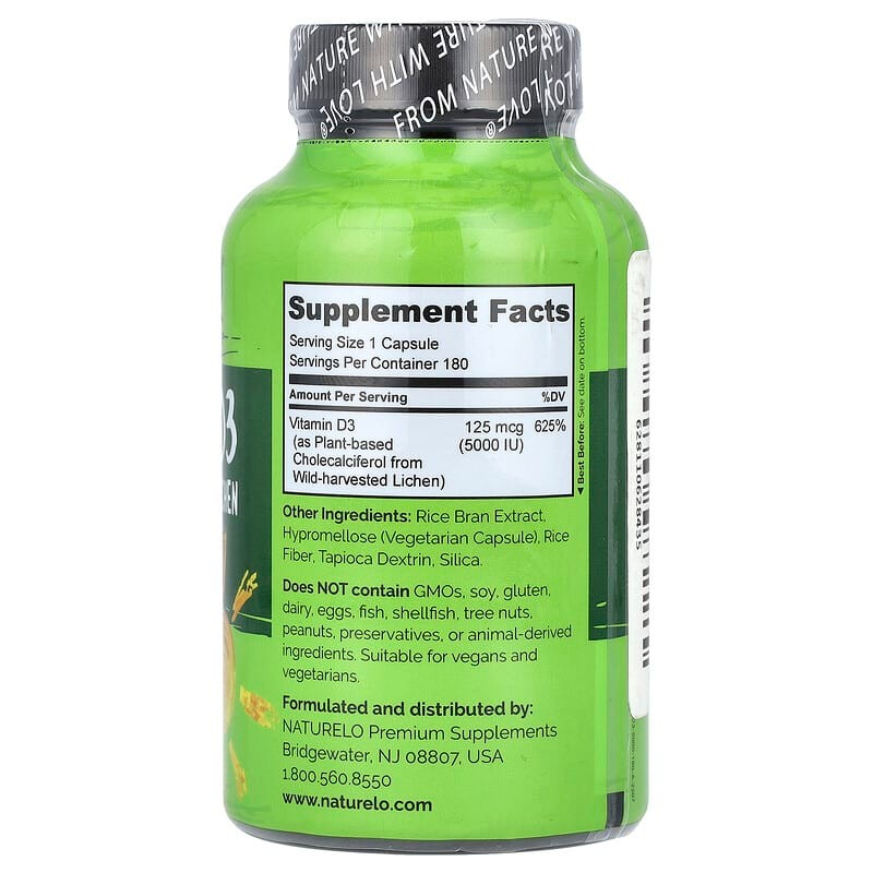 NATURELO Vitamin D3 vegetable moss extract 5000IU high content, easy