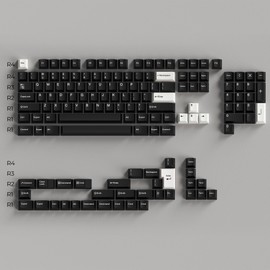 Generic Arctic Keycaps 145 Keys, PBT Custom Keycap Set, Minimalist Style White on Black Cherry Profile Keyboard Keycaps for 61/64/87/104/108 Cherry Mx Switches Mechanical Keyboard (Black)
