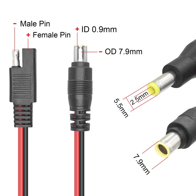 RIIEYOCA DC 8mm Male to SAE Connector Adapter 14AWG Cable,with