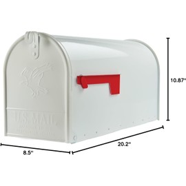 Elite Medium Outside Mailbox, Plexon, White, 10.87" H x 20.2" W x 8.5" D, Galvanized Steel, Powder-Coated, Made in The USA